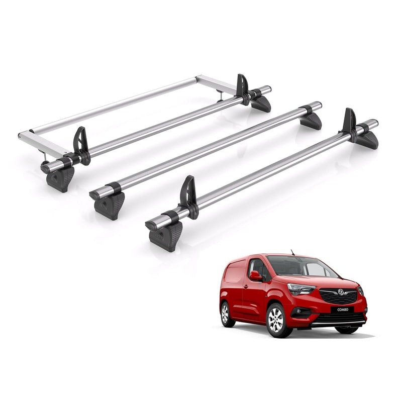 Vauxhall Combo (2018-) - 3 Rhino Kammbar Fleet Roof Bars + Roller (Steel)