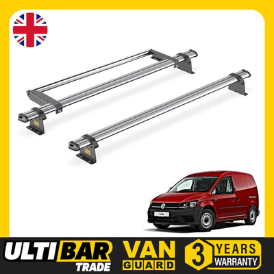 VW Caddy (2010-2015) - 2 Van Guard Ultibar Trade Roof Bars + Roller