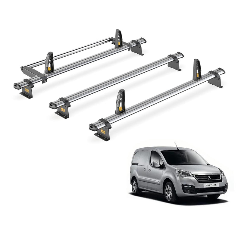 Peugeot Partner Roof Rack (2008-2018 SWB) 3x Bars & Roller Van Guard Ulti Trade