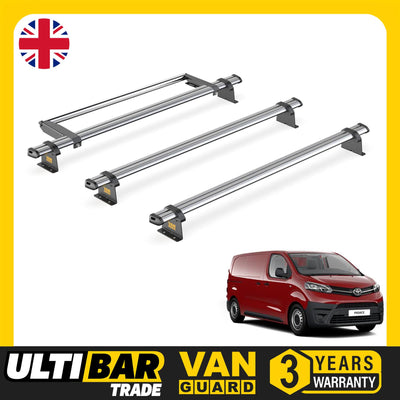 Toyota ProAce (2016-2024) - 3 Van Guard Ultibar Trade Roof Bars + Roller