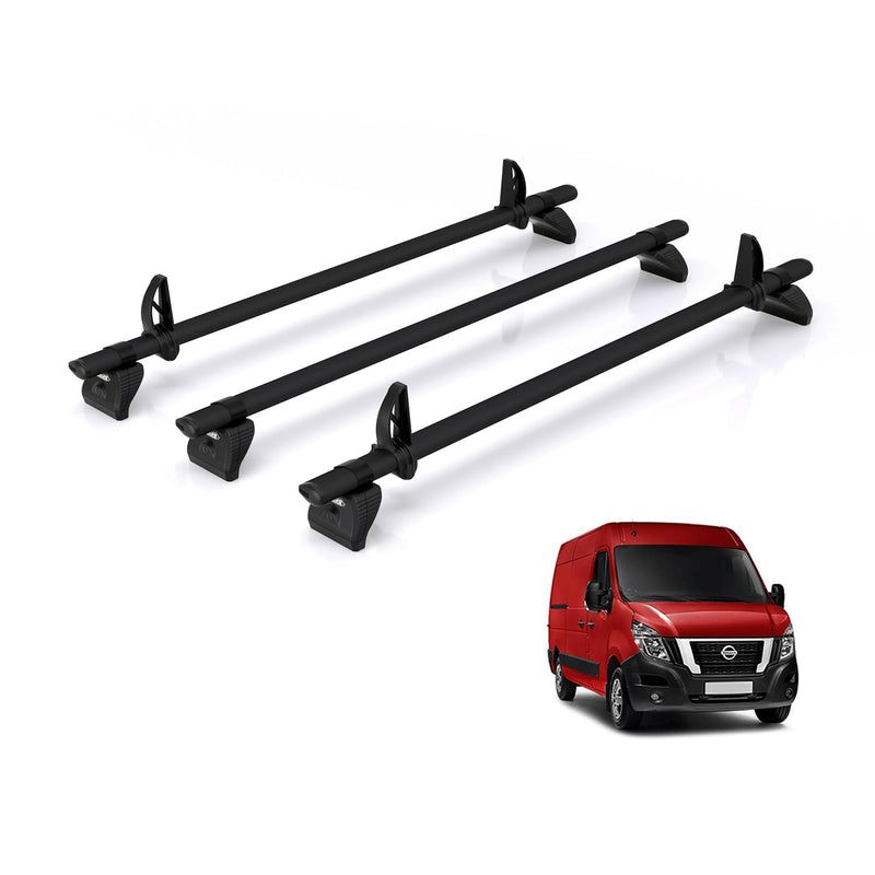 Nissan NV400 (2010-2021) - 3 Rhino Kammbar Black Roof Bars (Aluminium)
