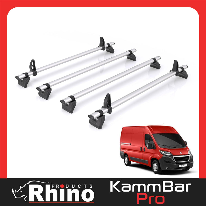 Peugeot Boxer (2006-) - 4 Rhino Kammbar Pro Roof Bars (Aluminium)