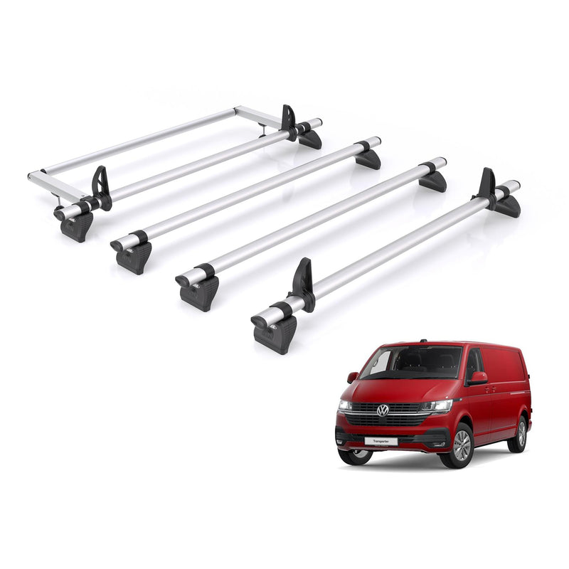 VW Transporter (2003-2024) - 4 Rhino Kammbar Pro Roof Bars + Roller (Aluminium)