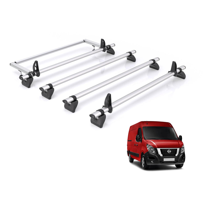 Nissan NV400 (2010-2021) - 4 Rhino Kammbar Pro Roof Bars + Roller (Aluminium)