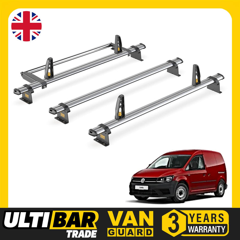 VW Caddy Roof Rack for 2010-15 Standard Wheelbase 3x Bars Bundle Van Guard Trade