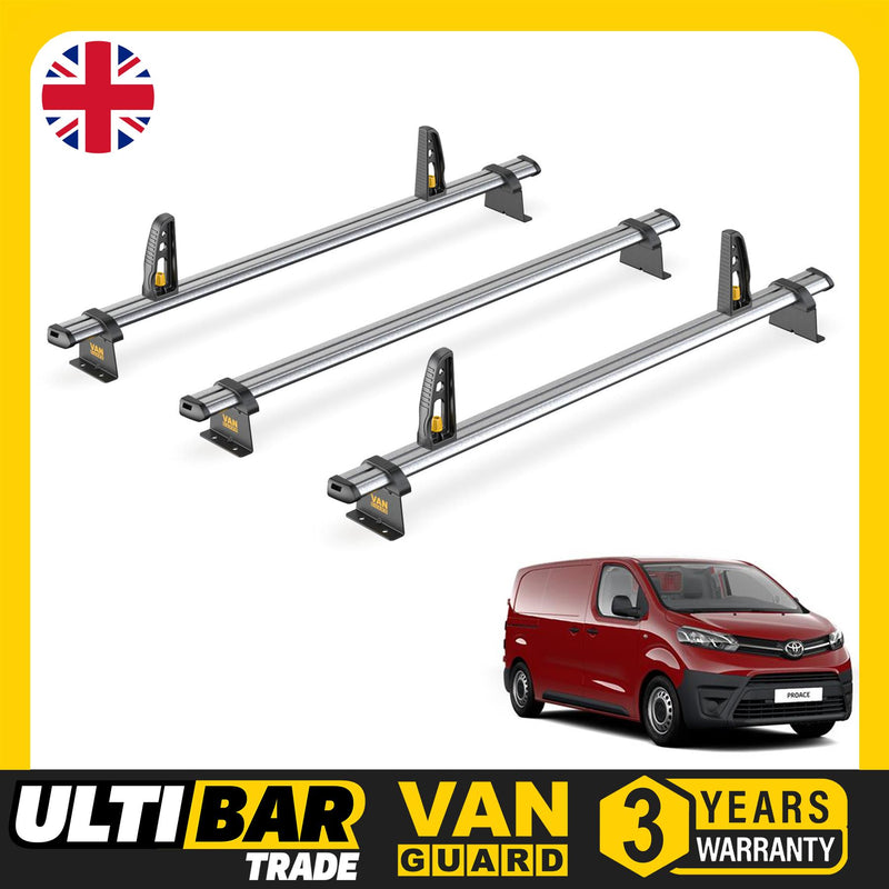 Toyota ProAce Roof Rack for (2016+ Medium) 3x Roof Bars Bundle Van Guard Trade