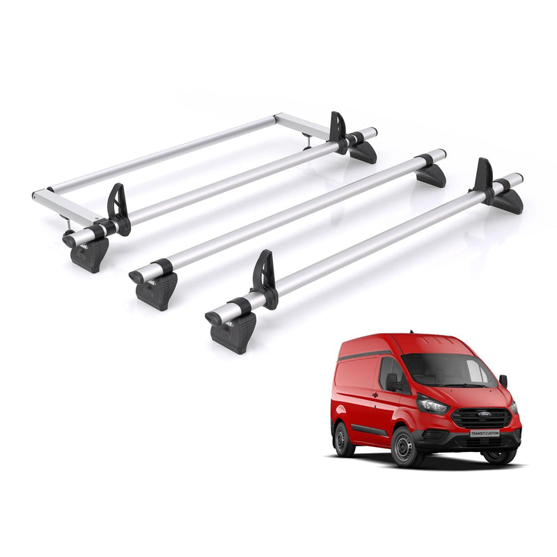 Ford Transit Custom - 3 Rhino Kammbar Pro Roof Bars + Roller (Aluminium)