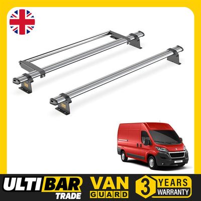 Peugeot Boxer (2006-) - 2 Van Guard Ultibar Trade Roof Bars + Roller