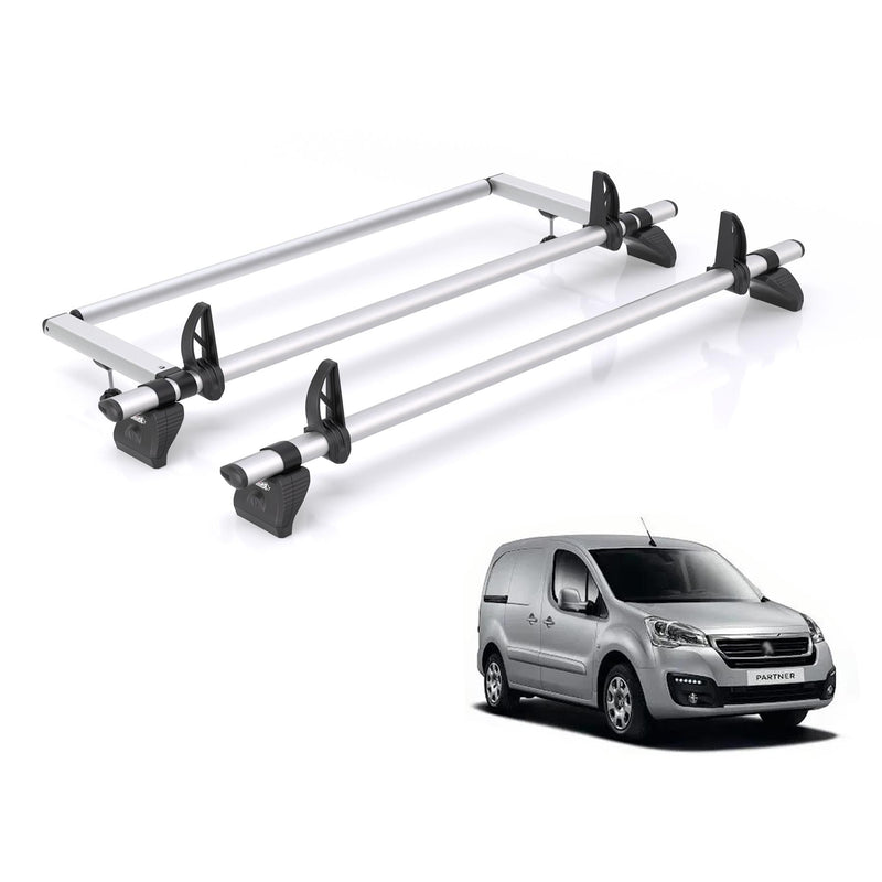 Peugeot Partner (2008-2018) - 2 Rhino Kammbar Pro Roof Bars + Roller (Aluminium)