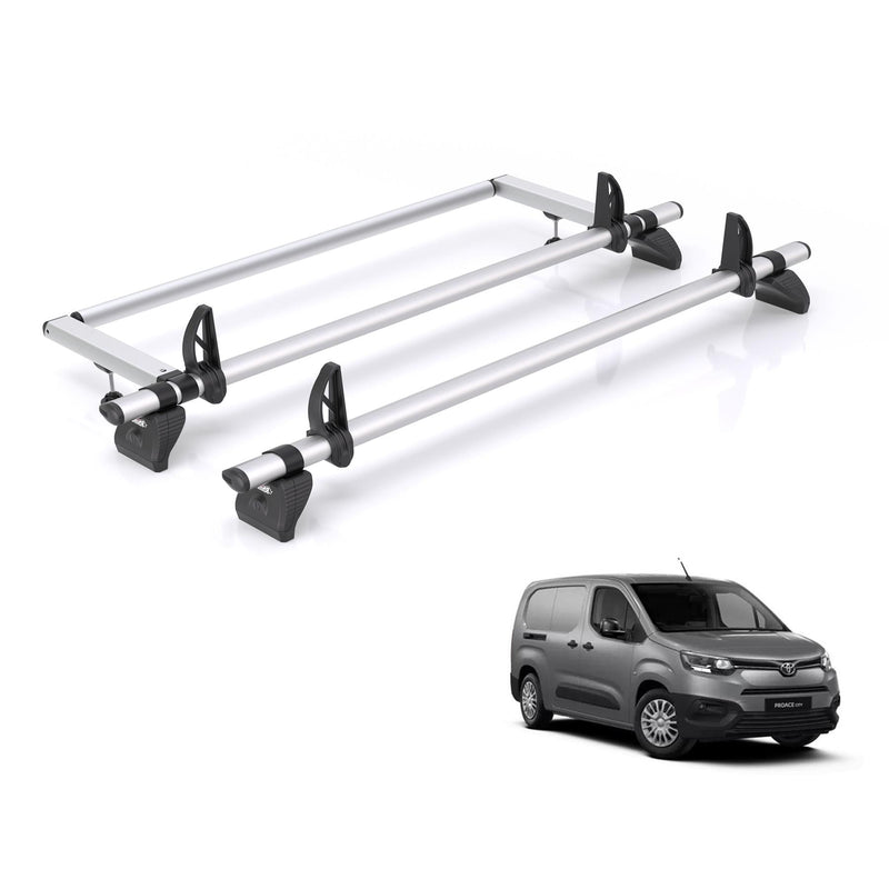 Toyota ProAce (2020-) City - 2 Rhino Kammbar Pro Roof Bars + Roller (Aluminium)