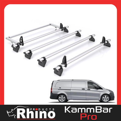 Mercedes Vito (2014-) - 4 Rhino Kammbar Pro Roof Bars + Roller (Aluminium)
