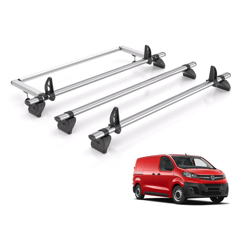 Vauxhall Vivaro (2019-) - 3 Rhino Kammbar Fleet Roof Bars + Roller (Steel)