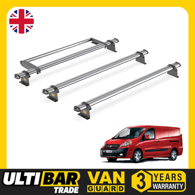 Fiat Scudo (2007-2016) - 3 Van Guard Ultibar Trade Roof Bars + Roller