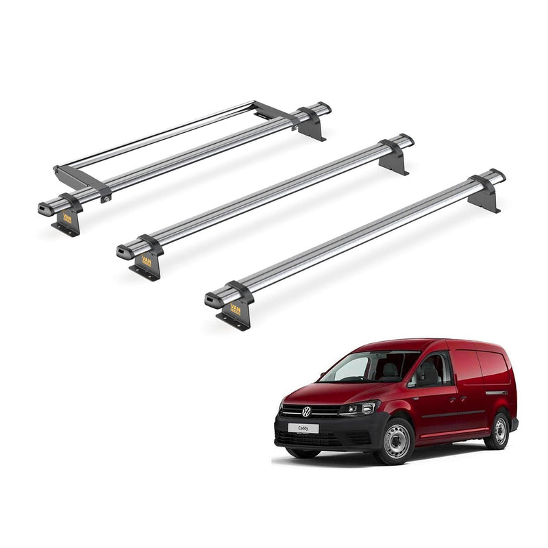 VW Caddy (2010-2015) - 3 Van Guard Ultibar Trade Roof Bars + Roller