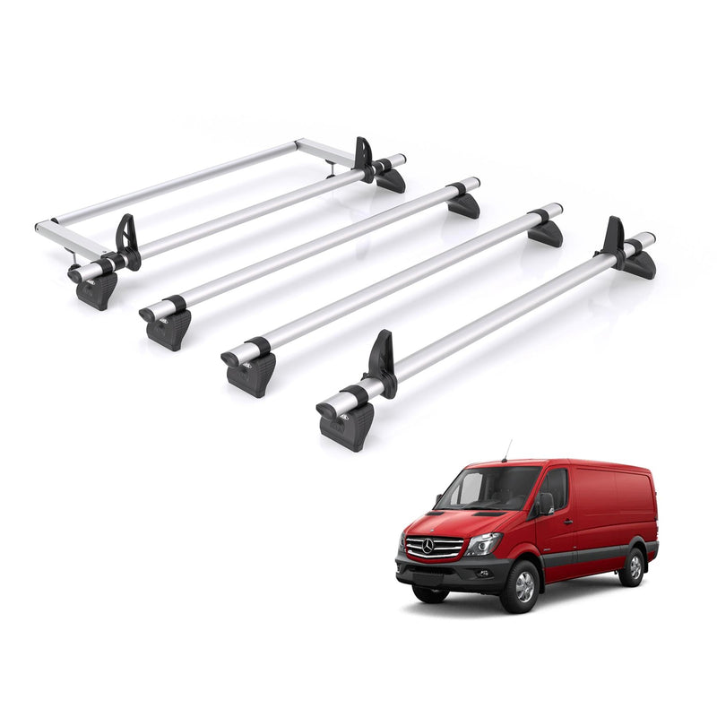 Mercedes Sprinter (2006-2018) - 4 Rhino Kammbar Pro Roof Bars + Roller (Aluminium)