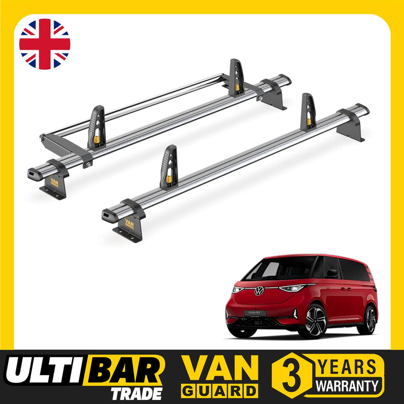 VW ID Buzz Roof Rack for [SWB, Barn Doors] 2 Bars, Roller, Loadstops - Van Guard