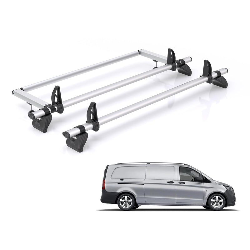 Mercedes Vito (2014-) - 2 Rhino Kammbar Pro Roof Bars + Roller (Aluminium)