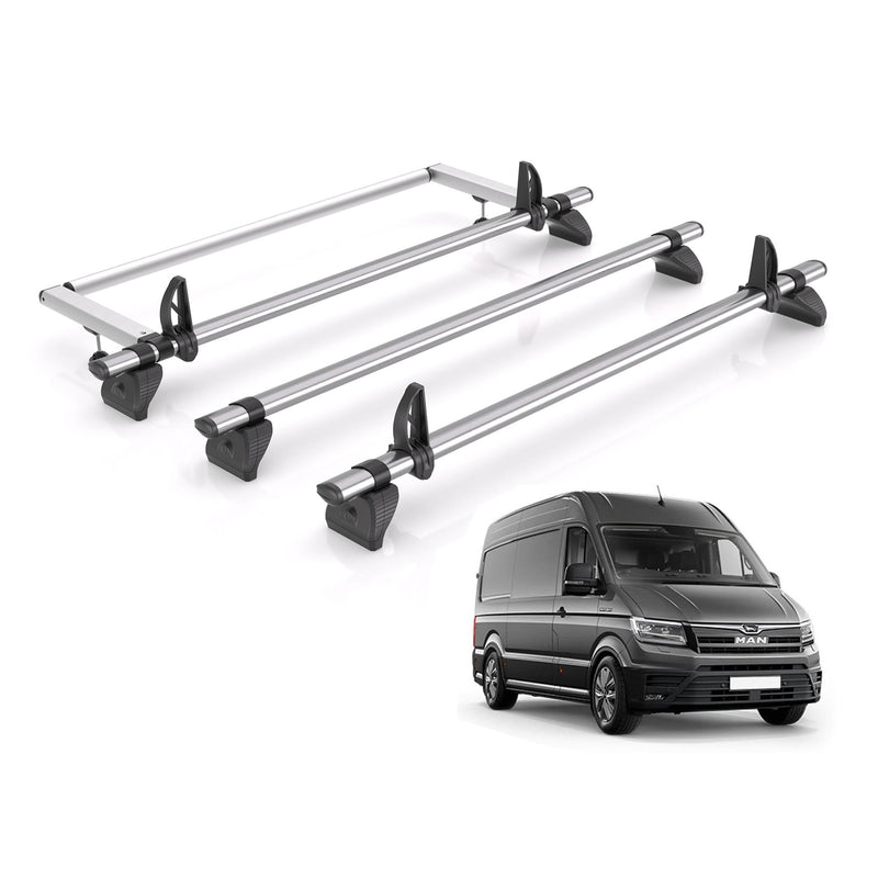 MAN TGE (2017-) - 3 Rhino Kammbar Fleet Roof Bars + Roller (Steel)