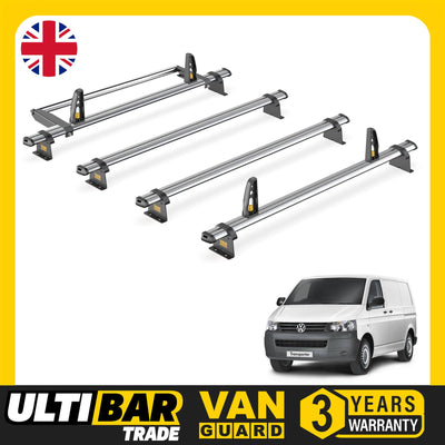 VW Transporter Roof Rack for 03-15 LWB [Tailgate] 4x Bars Bundle Van Guard Trade