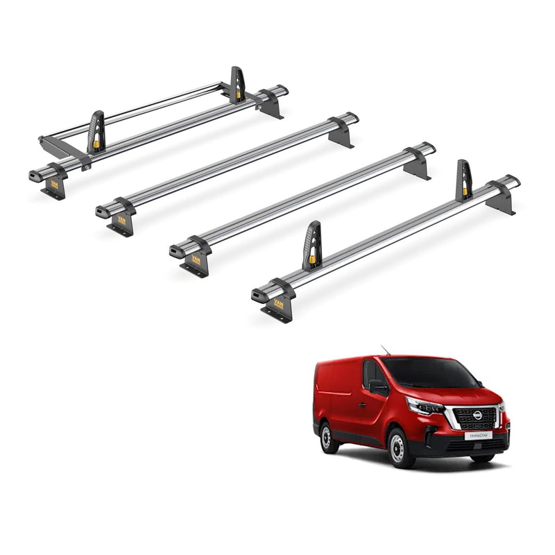 Nissan Primastar Roof Rack for 2022+ [H1, Tailgate] 4 Bars & Loadstops Van Guard