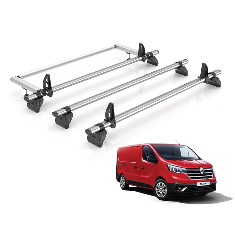 Renault Trafic (2014-) - 3 Rhino Kammbar Fleet Roof Bars + Roller (Steel)