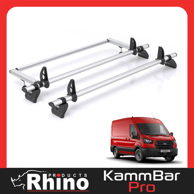 Ford Transit (2013-2024) - 2 Rhino Kammbar Pro Roof Bars + Roller (Aluminium)