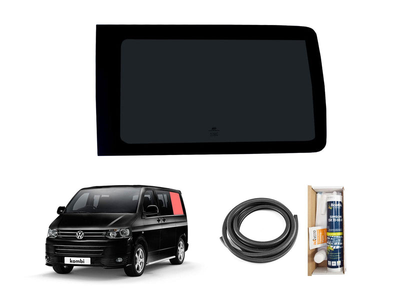 VW Transporter (2003-2015) Rear Left Hand Side Barn Door Window Privacy Camper Glass LWB with Fitting Kit
