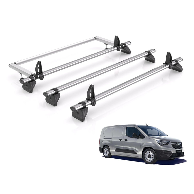 Vauxhall Combo (2018-) - 3 Rhino Kammbar Fleet Roof Bars + Roller (Steel)