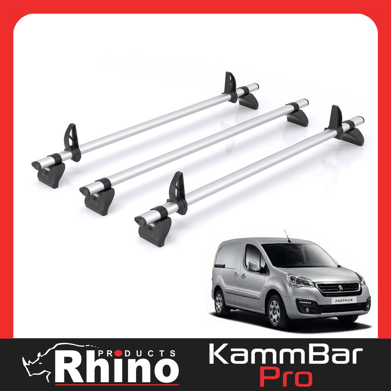Peugeot Partner (2008-2018) - 3 Rhino Kammbar Pro Roof Bars (Aluminium)