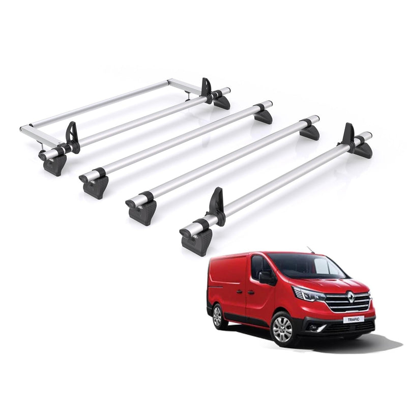 Renault Trafic (2014-) - 4 Rhino Kammbar Pro Roof Bars + Roller (Aluminium)