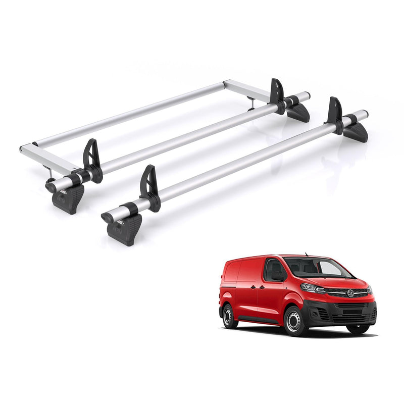 Vauxhall Vivaro (2019-) - 2 Rhino Kammbar Pro Roof Bars + Roller (Aluminium)