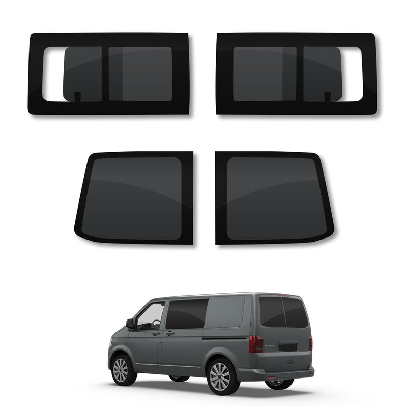 VW Transporter T5 (2003-2015) Opening Side and Rear Door Window Privacy Camper Glass Full Kit
