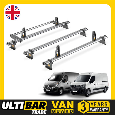 Renault Master Roof Rack (2010+) 3x Bars + Roller + Loadstops Van Guard Trade
