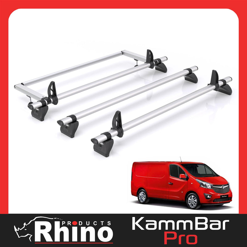 Vauxhall Vivaro Roof Rack For 2014-19 3x Bars + Roller Rhino Kamm Pro