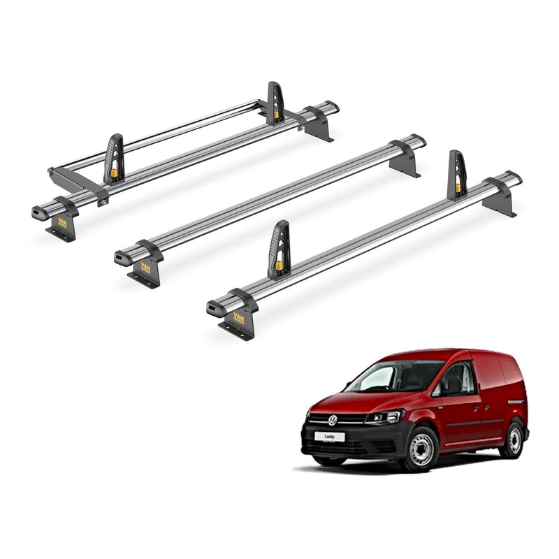 VW Caddy Roof Rack for 2015-2020 3x Bars & Roller & Loadstops Van Guard Trade