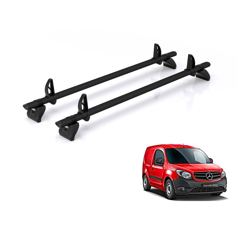 Mercedes Citan (2012-2021) - 2 Rhino Kammbar Black Roof Bars (Aluminium)