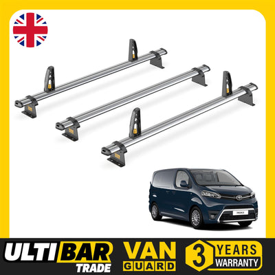 Toyota ProAce Roof Rack for (2016+ Compact) 3x Bars + Loadstops Van Guard Trade