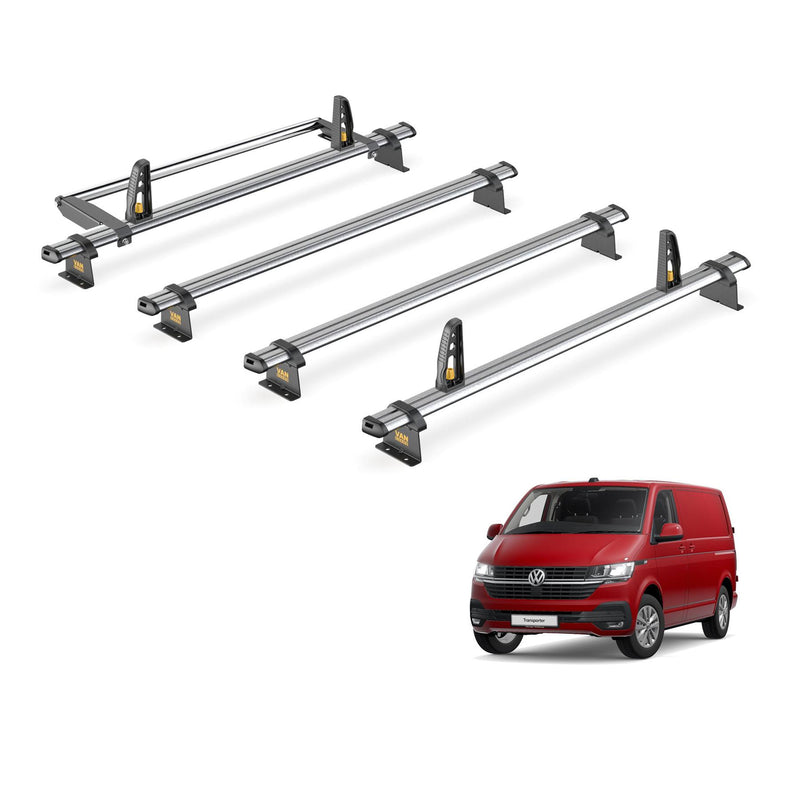 VW Transporter Roof Rack for 2015+ SWB [Tailgate] 4x Bars Bundle Van Guard Trade