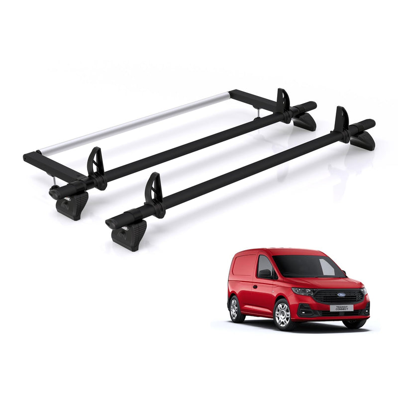 Ford Transit (2024-) Connect - 2 Rhino Kammbar Black Roof Bars + Roller (Aluminium)