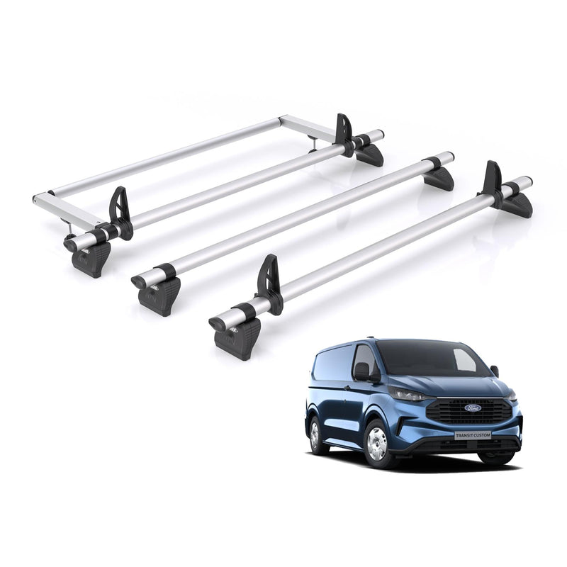 Ford Transit (2024-) Custom - 3 Rhino Kammbar Pro Roof Bars + Roller (Aluminium)
