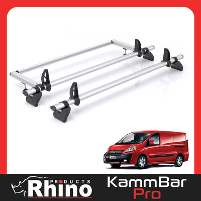 Fiat Scudo (2007-2016) - 2 Rhino Kammbar Pro Roof Bars + Roller (Aluminium)