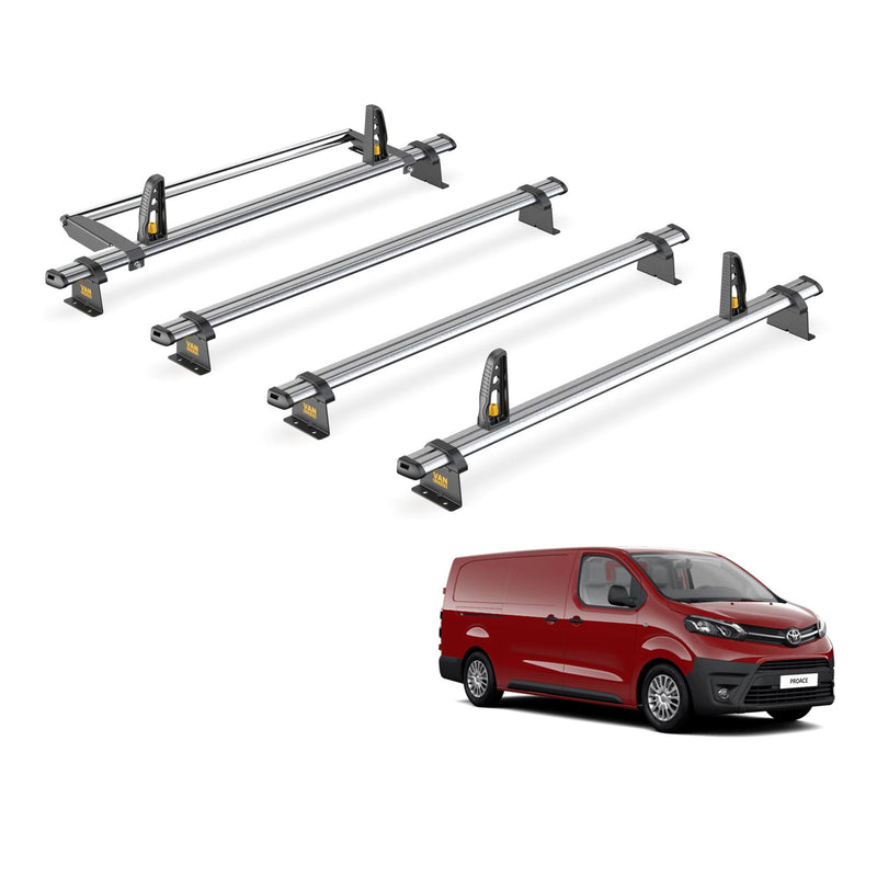 Toyota ProAce Roof Rack for (2016+ LWB) 4x Bars + Roller Van Guard UltiBar Trade