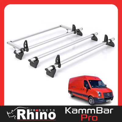 VW Crafter (2006-2017) - 3 Rhino Kammbar Pro Roof Bars + Roller (Aluminium)