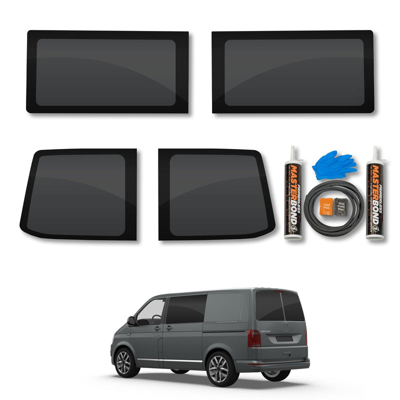 VW Transporter T6 (2015-2022) Fixed Side and Rear Door Window Privacy Camper Glass Full Kit with Fitting Kit