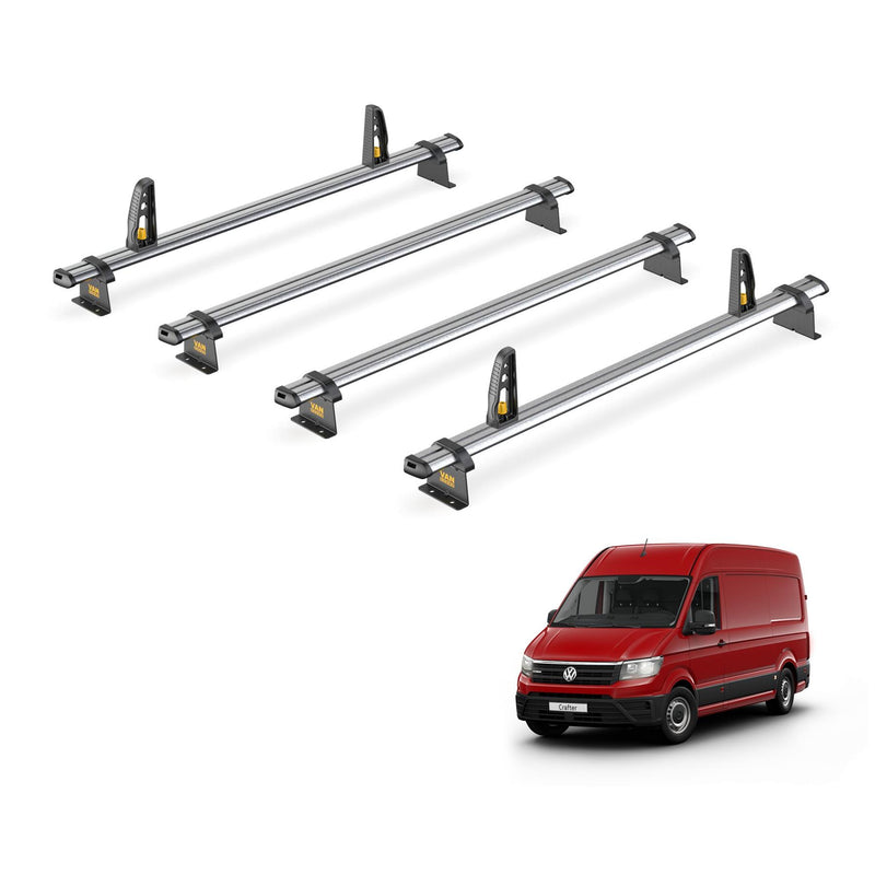 VW Crafter Roof Rack for 2017+ 4x Roof Bars + Loadstops Van Guard UltiBar Trade