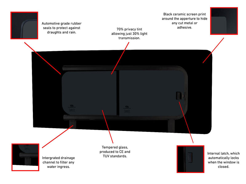 Ford Transit Custom (2013-2023) Passenger Side Opening Window Privacy Camper Glass