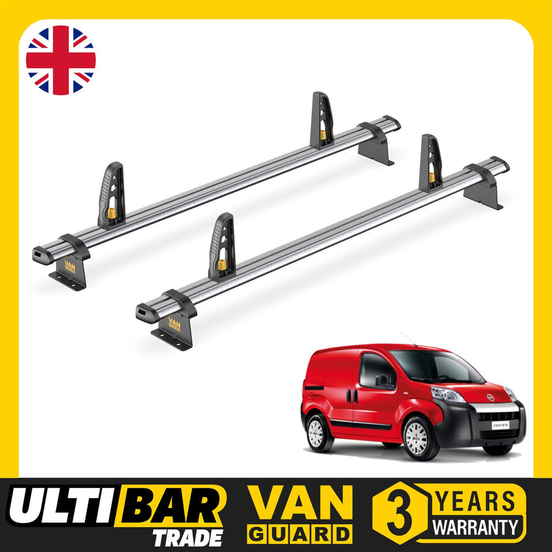 Fiat Fiorino Roof Rack (2008+) 2x Roof Bars Van Guard UltiBar Trade & Loadstops