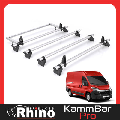 Citroen Relay (2006-) - 4 Rhino Kammbar Pro Roof Bars + Roller (Aluminium)
