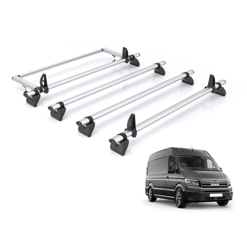 MAN TGE (2017-) - 4 Rhino Kammbar Pro Roof Bars + Roller (Aluminium)