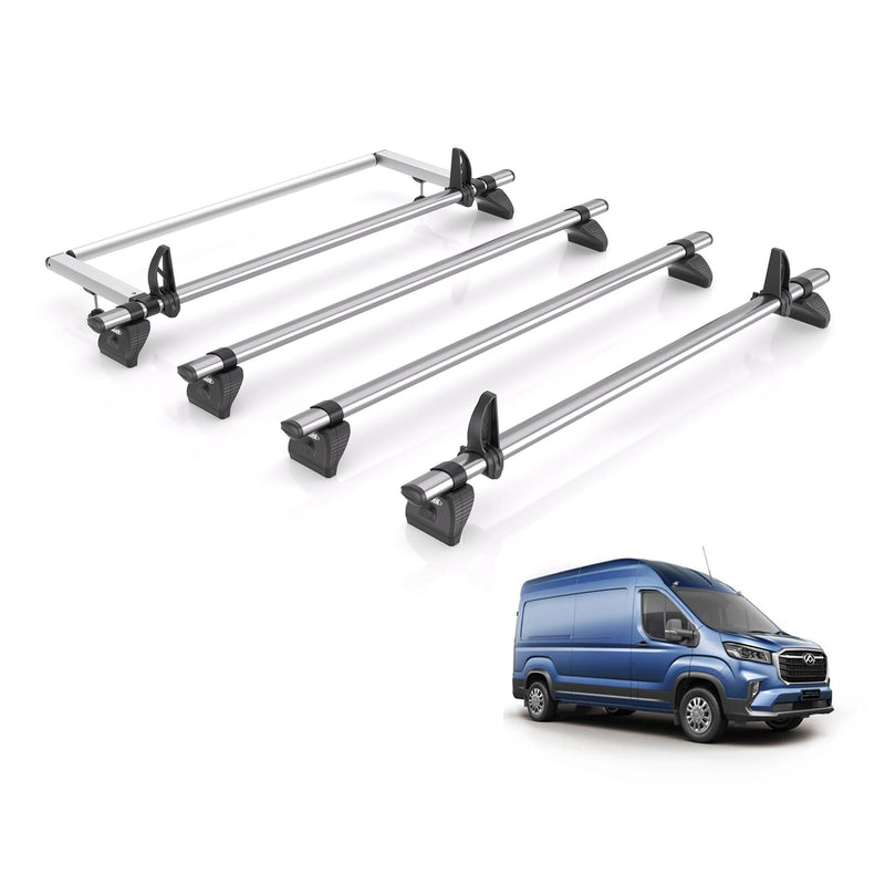 Maxus Deliver (2020-) 9 - 4 Rhino Kammbar Fleet Roof Bars + Roller (Steel)